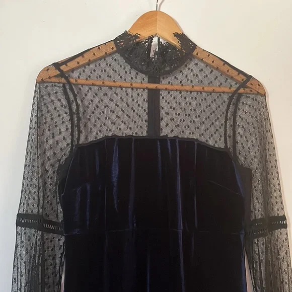 A. B. S. Collection Navy and Black Mini Dress with Velvet and Lace Details - Picture 2 of 13